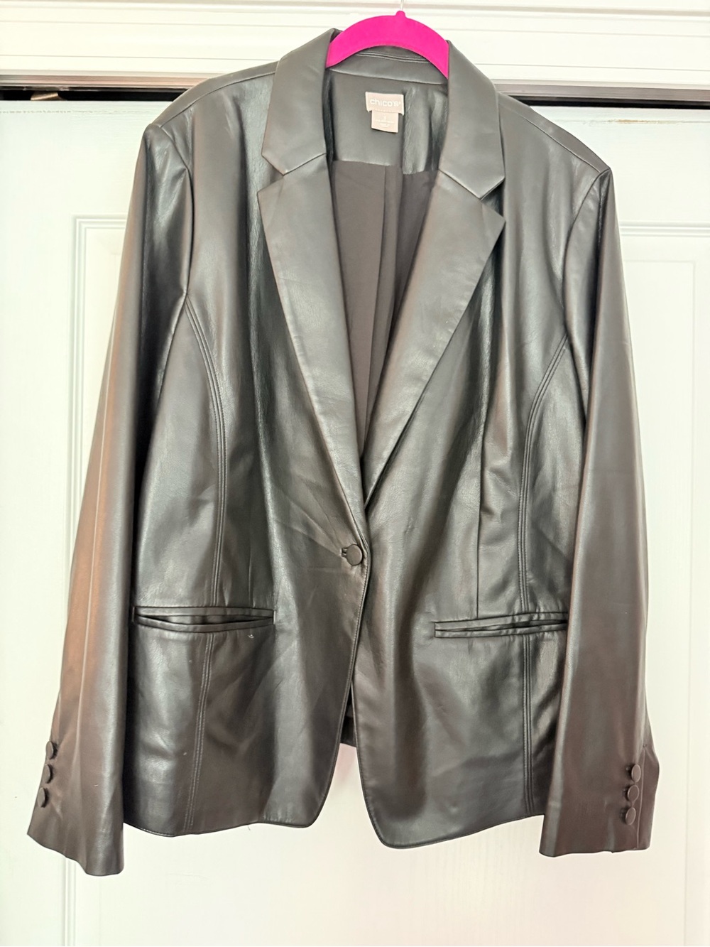 Chico's Like New Black Vegan Blazer with Single-Button Front